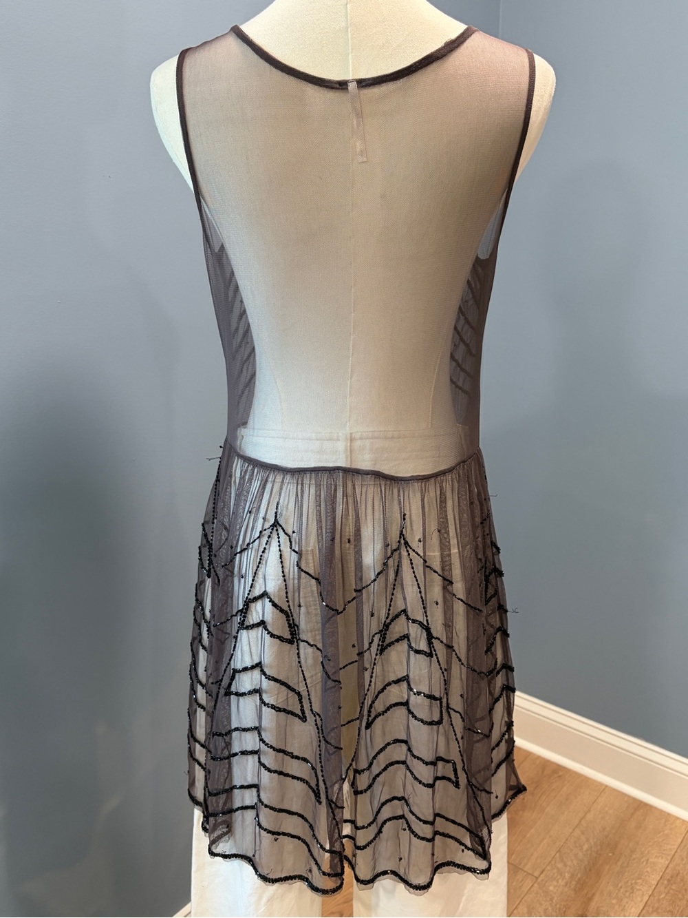 Free People Beaded Sheer Mesh Dress Art Deco Sleeveless Mini - Picture 6 of 8